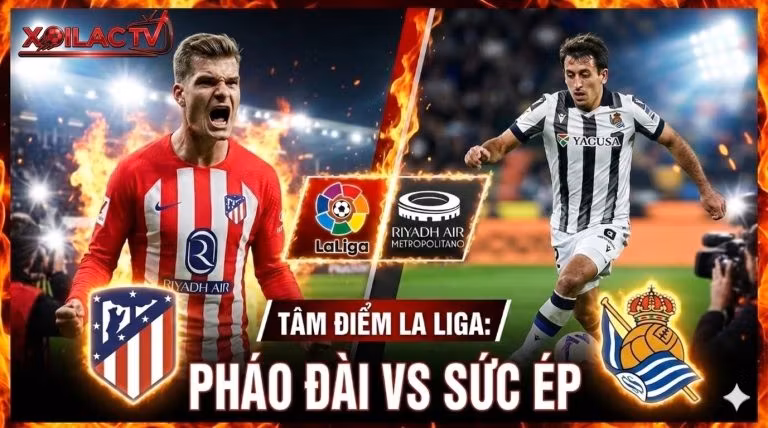 Hình ảnh đồ họa đối đầu trực tiếp trận Atlético Madrid vs Real Sociedad vòng 27 La Liga - Xoilac TV