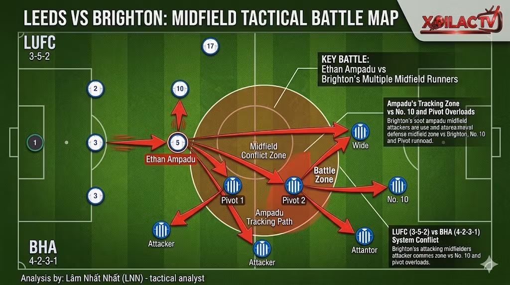 Khu vực giữa sân sẽ là điểm nóng quyết định thành bại giữa hệ thống của Leeds và Brighton.