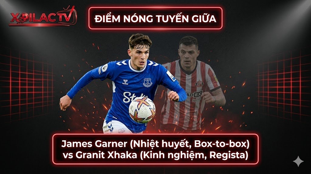 Hình ảnh phân tích chiến thuật, minh họa điểm nóng giữa James Garner và Granit Xhaka trong bài nhận định Everton vs Sunderland.
